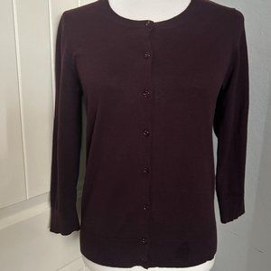 Loft Women's 3/4-Length Sleeve Cardigan Burgundy/Brown 100% Cotton Size XS